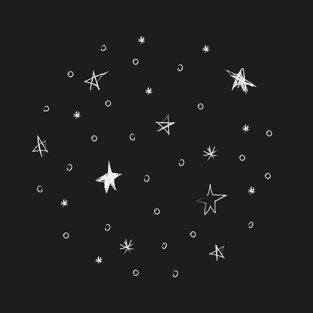 Ilustração do cosmos doodle definida em clipart de design de estilo infantil pó de estrela espacial abstrato desenhado à mão