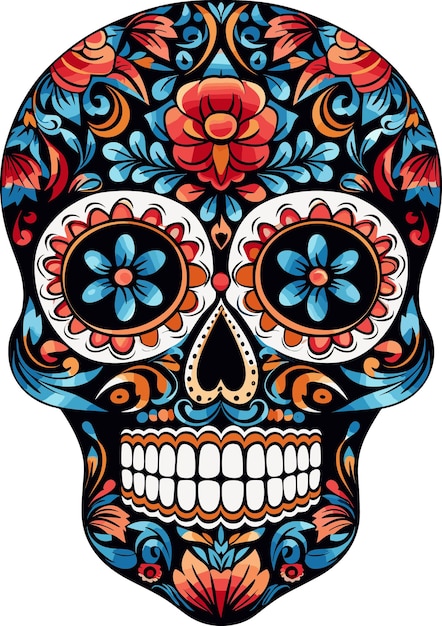 Vetor ilustração do crânio de calavera no estilo mexicano dia de los muertos isolado em branco