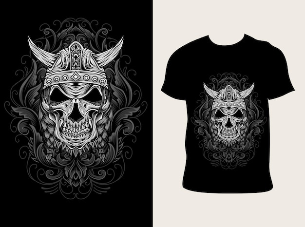 Ilustração do crânio de viking com design de camiseta