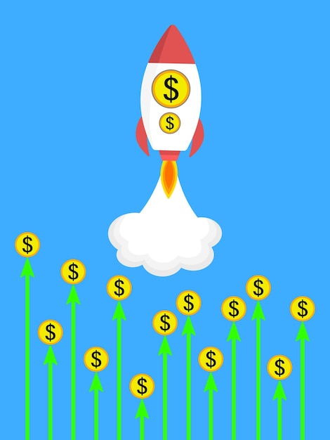 Vetor ilustração do crescimento do dólar no vetor do mercado global