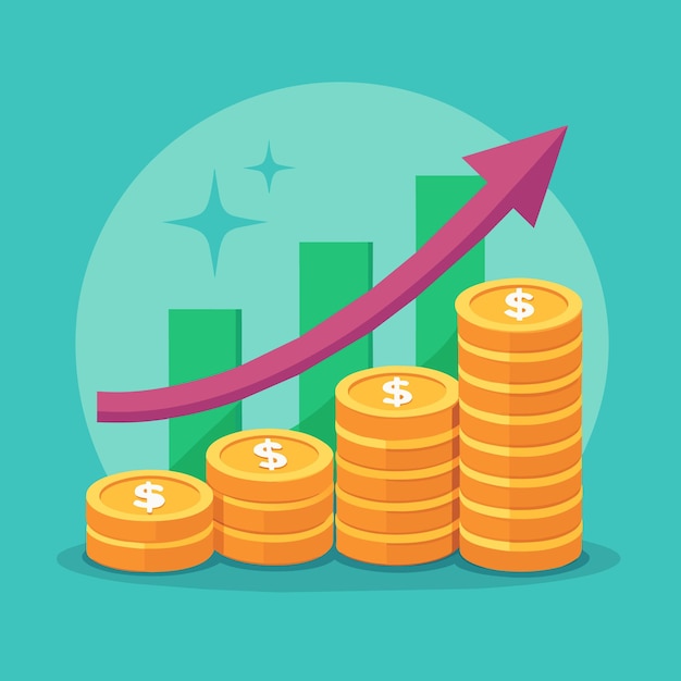 Ilustração do crescimento do negócio para o conceito de investimento inteligente Desempenho de lucro ou rendimento com pilha