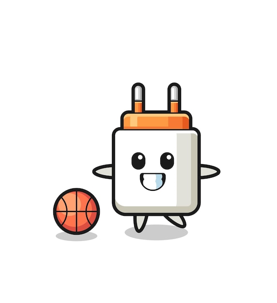 Ilustração do desenho animado do adaptador de energia está jogando basquete