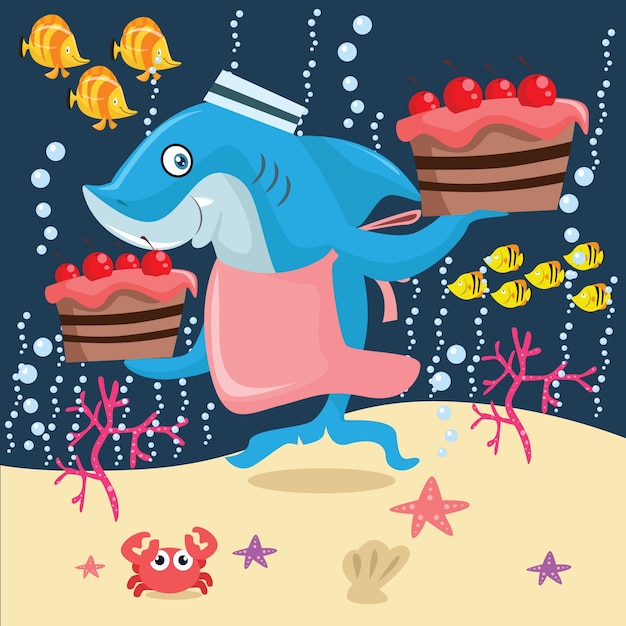 Ilustração do desenho animado do cozinheiro do tubarão
