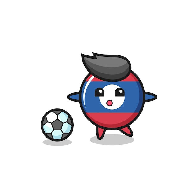 Ilustração do desenho animado do distintivo da bandeira do laos está jogando futebol design bonito