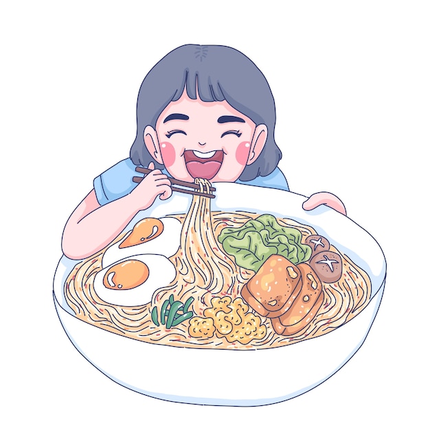 Ilustração do desenho animado mukbang