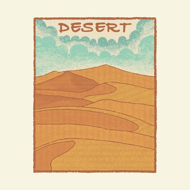 Vetor ilustração do deserto do saara desenho gráfico de areia paisagem camiseta desenho vintage