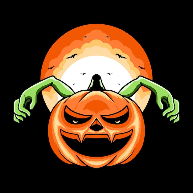 Ilustração do design da camiseta do personagem pumpkin monster head