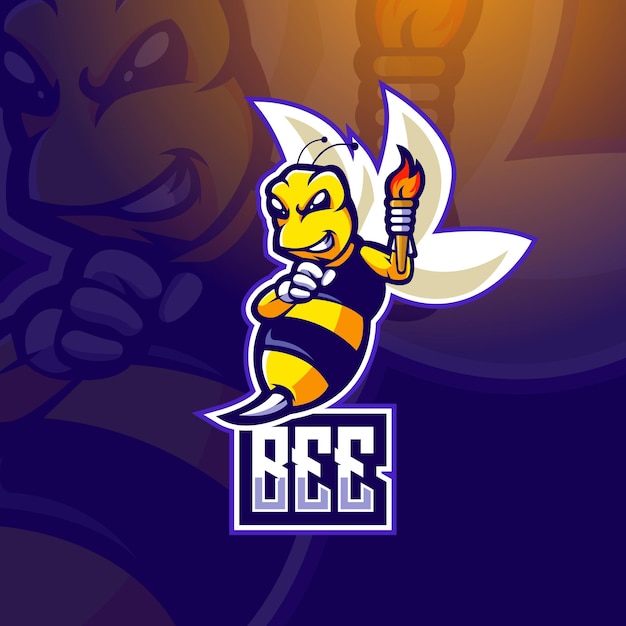 Ilustração do design do logotipo da mascote bee e-sport