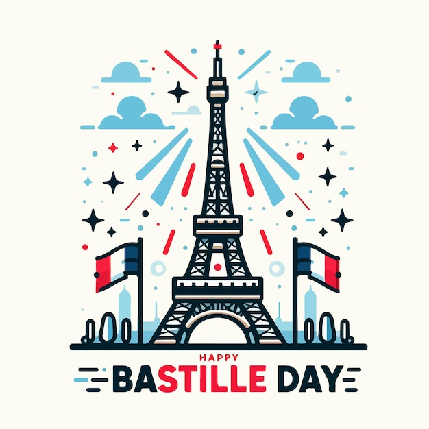 Vetor ilustração do dia da bastilha com o conceito da torre eiffel