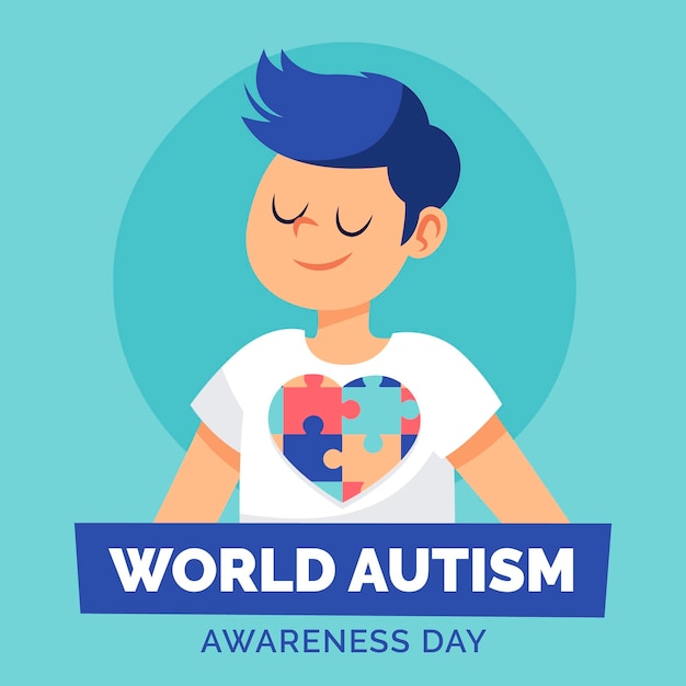 Ilustração do dia da conscientização do autismo no mundo plano com peças do quebra-cabeça