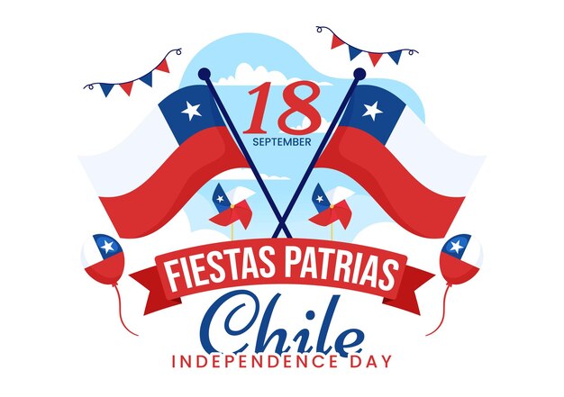 Vetor ilustração do dia da independência do chile de fiestas patrias celebração com bandeira no feriado nacional