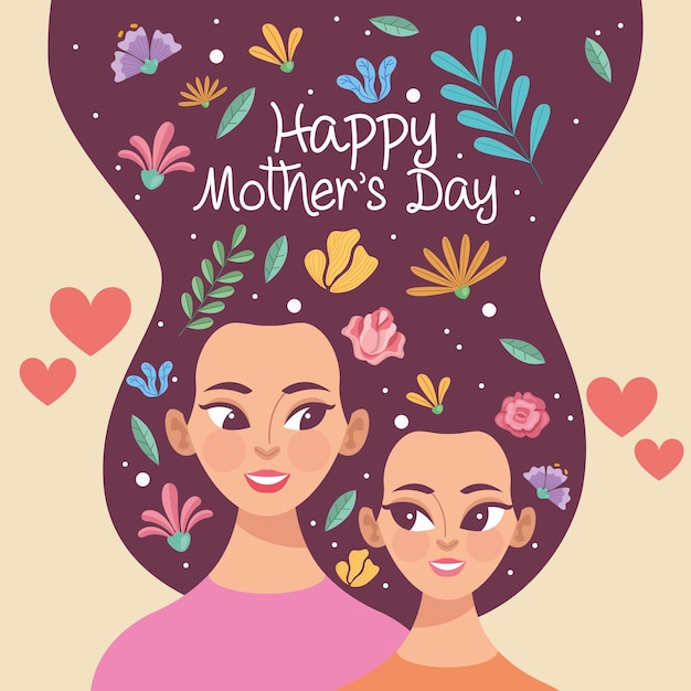 Ilustração do dia das mães com mãe e filhas