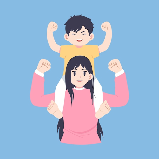 Ilustração do dia das mães mãe carregando seu filho