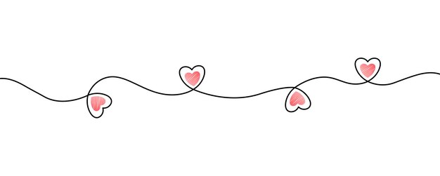 Vetor ilustração do dia de são valentim com forma de linha contínua com coração rosa em fundo branco