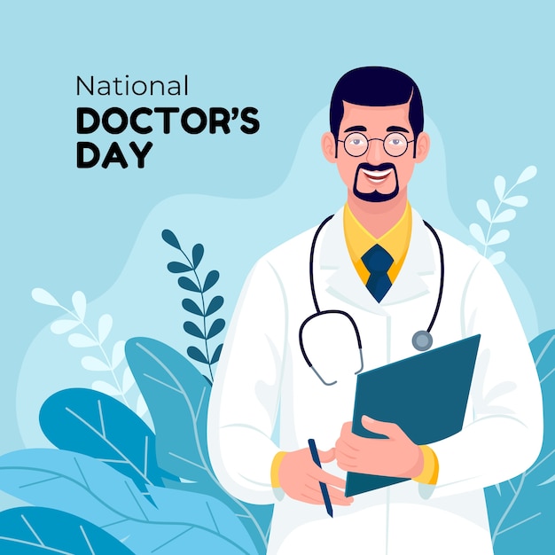 Vetor ilustração do dia do médico nacional plana com médico masculino