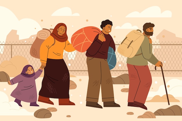 Ilustração do dia do refugiado no mundo plano