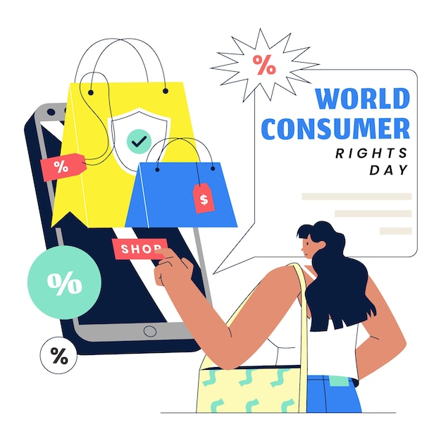 Vetor ilustração do dia dos direitos do consumidor do mundo plano