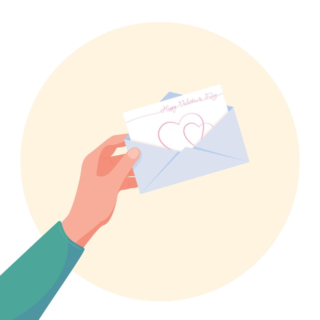 Ilustração do Dia dos Namorados A mão segura uma carta com uma declaração de amor dos namorados