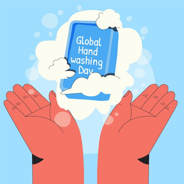 Vetor ilustração do dia global de lavagem das mãos desenhada à mão