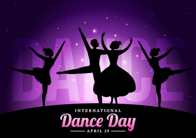 Ilustração do dia internacional da dança com dança profissional atuando em modelos de página de aterrissagem