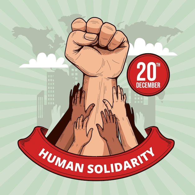 Vetor ilustração do dia internacional da solidariedade humana desenhada à mão