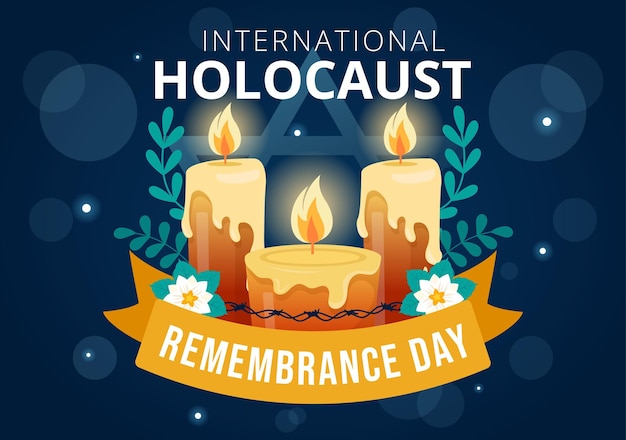 Vetor ilustração do dia internacional de lembrança do holocausto com estrela e vela para comemorar as vítimas