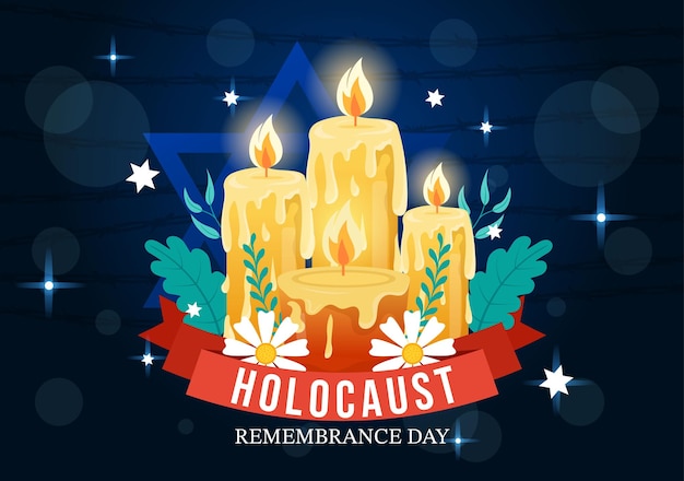 Ilustração do dia internacional de lembrança do holocausto com estrela e vela para comemorar as vítimas