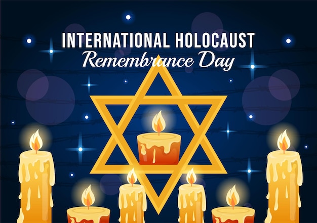 Vetor ilustração do dia internacional de lembrança do holocausto com estrela e vela para comemorar as vítimas