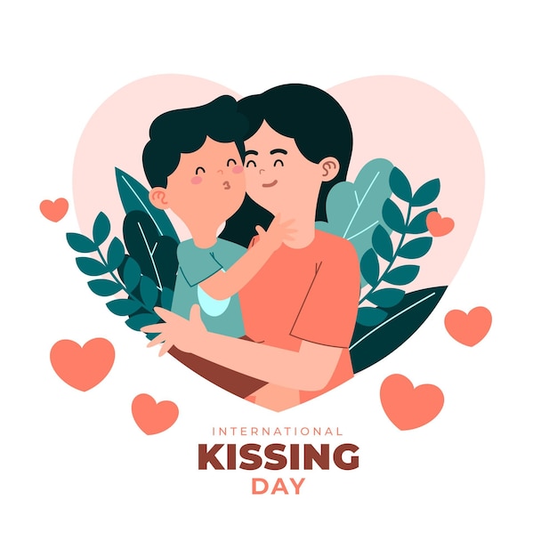 Ilustração do dia internacional do beijo com casal se beijando