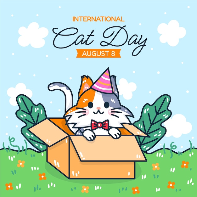 Vetor ilustração do dia internacional do gato desenhada à mão