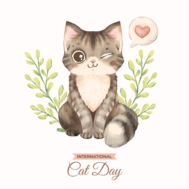 Vetor ilustração do dia internacional do gato em aquarela