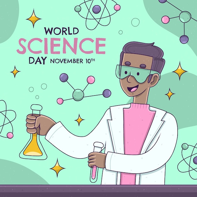 Ilustração do dia mundial da ciência desenhada à mão