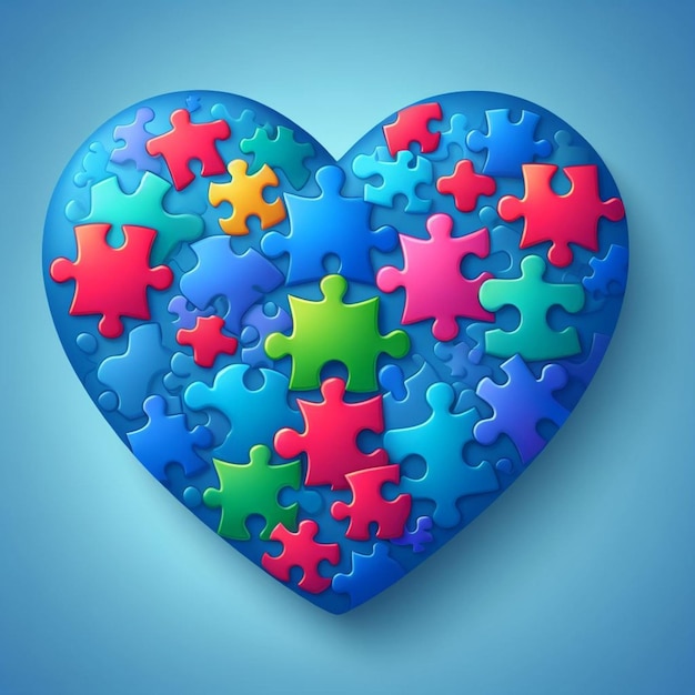 Ilustração do Dia Mundial da Conscientização sobre o Autismo com peças de quebra-cabeça, fita e mundo