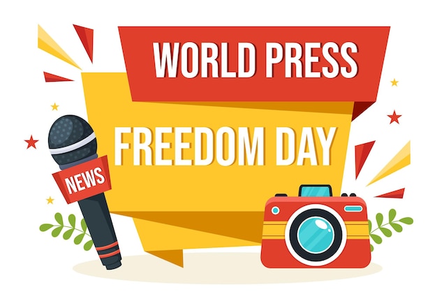 Vetor ilustração do dia mundial da liberdade de imprensa com mãos segurando microfones de notícias em modelos desenhados à mão