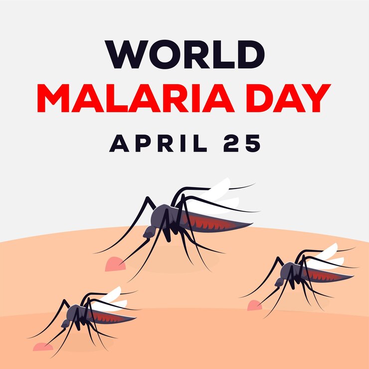 Vetor ilustração do dia mundial da malária com mosquito mordendo uma pessoa de pele