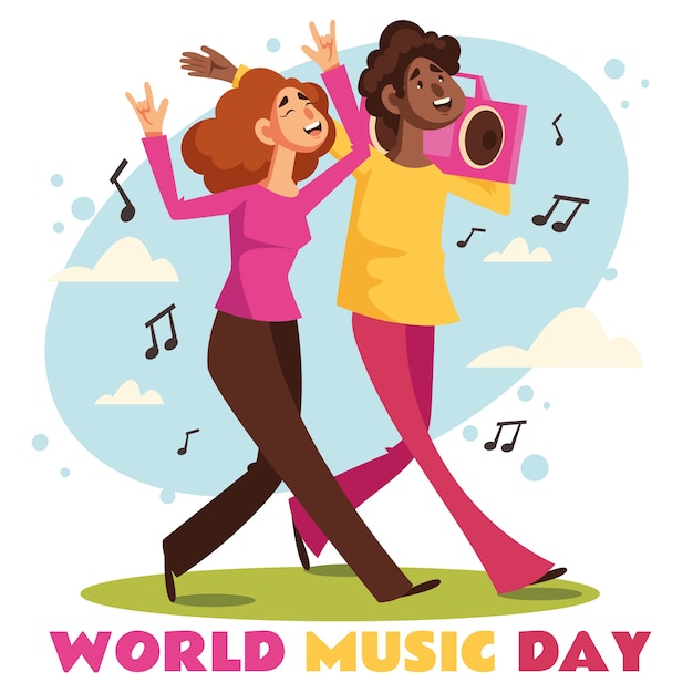 Vetor ilustração do dia mundial da música desenhada à mão