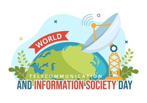Ilustração do dia mundial das telecomunicações e da sociedade da informação com rede de comunicações através