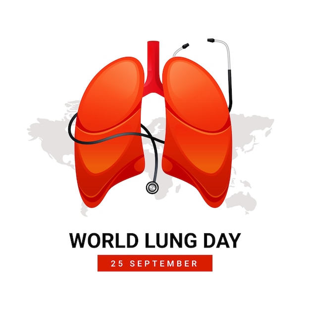 Ilustração do dia mundial do pulmão, vetor de pulmão e estetoscópio