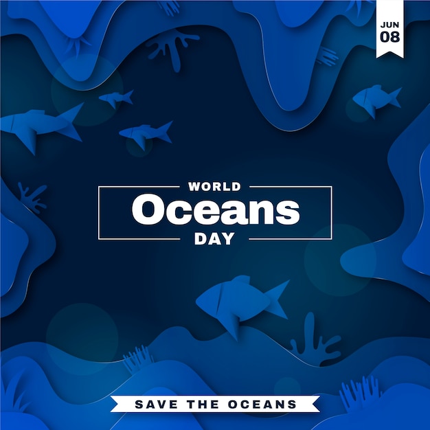 Vetor ilustração do dia mundial dos oceanos em estilo de papel