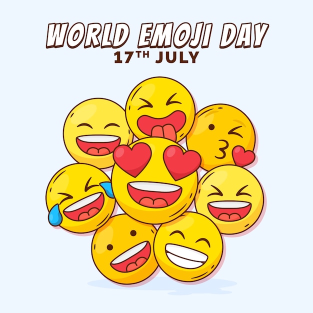 Vetor ilustração do dia mundial emoji desenhada à mão