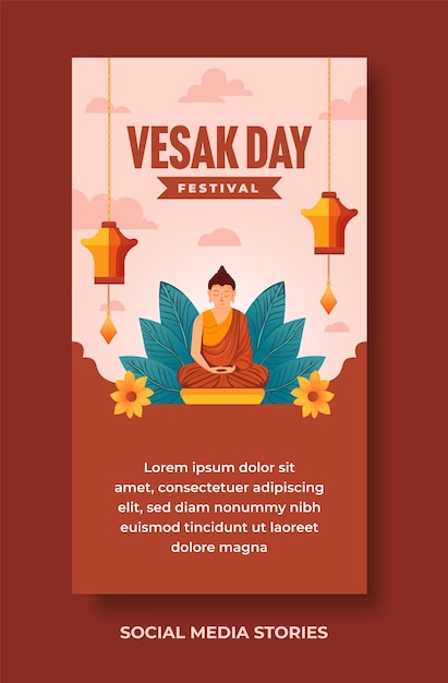 Ilustração do dia vesak para modelo de design de histórias de mídia social