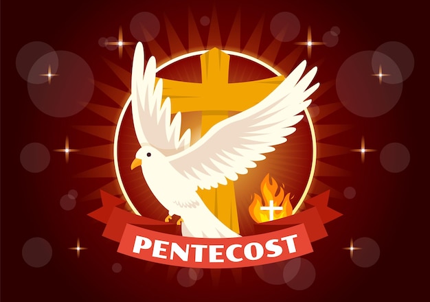 Ilustração do domingo de pentecostes com chama e pomba do espírito santo em católicos ou cristãos religiosos