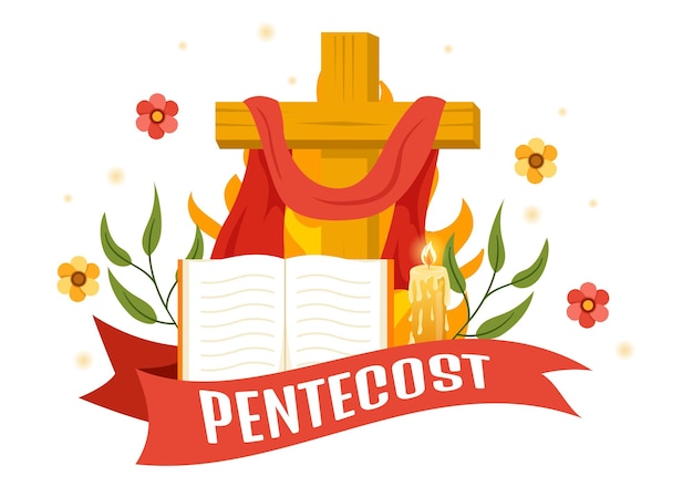 Vetor ilustração do domingo de pentecostes com chama e pomba do espírito santo em católicos ou cristãos religiosos