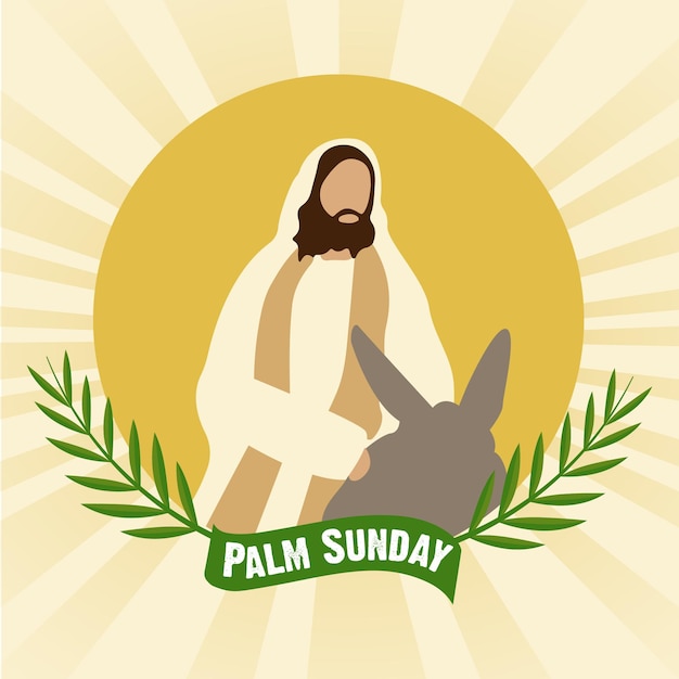 Vetor ilustração do domingo de ramos com jesus e o jumentinho