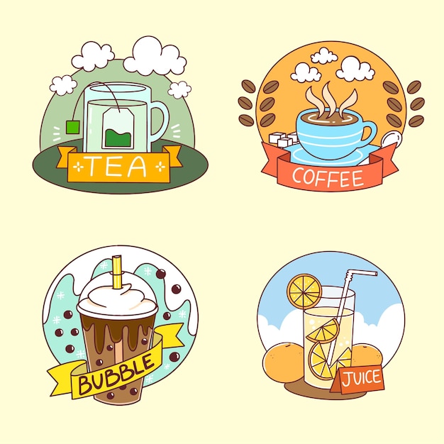 Vetor ilustração do doodle da coleção de logotipos de bebidas