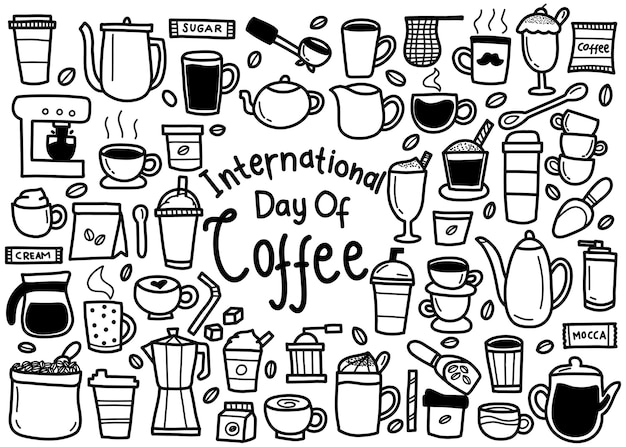 Ilustração do doodle do conceito do dia internacional do café