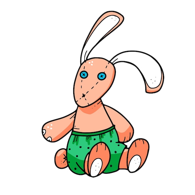 Ilustração do doodle do ícone do coelho de brinquedo de pelúcia para crianças do vetor do coelho de boneca de pelúcia