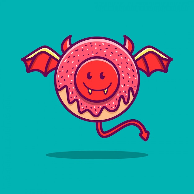 Ilustração do doodle do kawaii do desenho do diabo donut