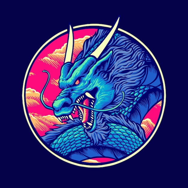 Ilustração do dragão chinês azul