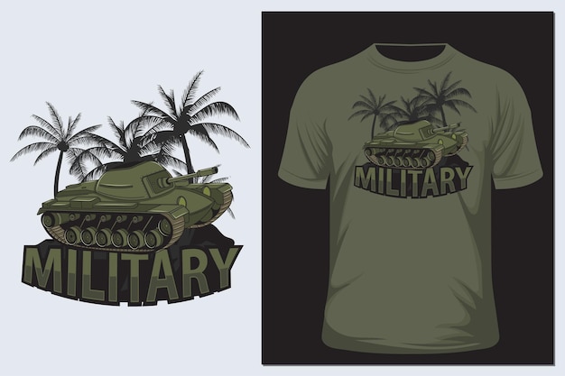 Ilustração do emblema do vetor do projeto militar e impressão da camiseta do tanque militar
